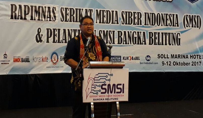 Teguh Santosa, ketum SMSI Pusat usai melantik pengurus SMSI Provinsi Bangka Belitung, Selasa (10/10/2017)