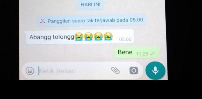 Pesan Whatsapp dari korban kepada rekannya