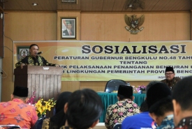 Sekda Provinsi Bengkulu Nopian Andusti hadir dan resmikan pembukaan Sosialisasi Peraturan Gubernur Bengkulu Nomor 48 Tahun 2017 tentang Petunjuk Pelaksanaan Penanganan Benturan Kepentingan